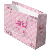 Grand Sac Cadeau Cute Pink Ribbon and Gingham Sweet Girly Pattern (Devant Angle)