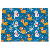 Grand Sac Cadeau Cute Reindeer et Snowman Blue (Devant)