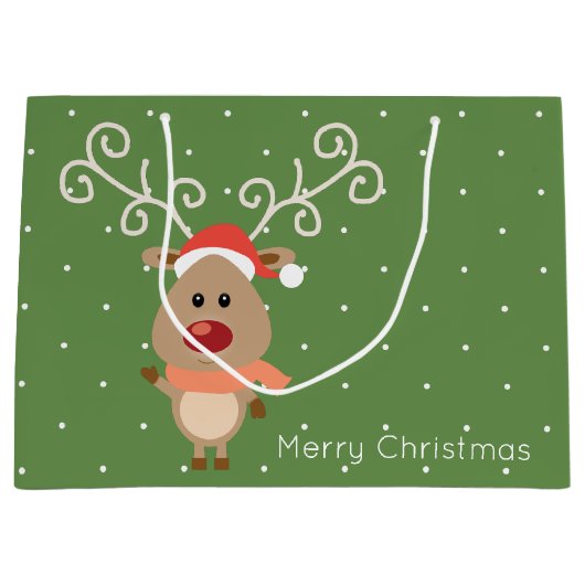 Grand Sac Cadeau Cute Rudolph, dessin de rennes à nez rouge (Devant)
