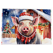 Grand Sac Cadeau Cute rustique Cochon de Noël et Grange (Dos)