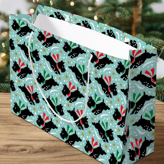 Grand Sac Cadeau Cute Scottie Chien Fun Neige Retro Motif Mint