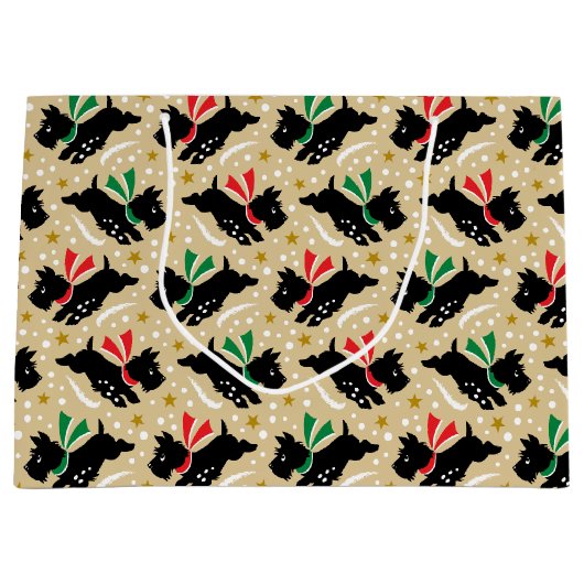 Grand Sac Cadeau Cute Scottie Chien Fun Neige Rétro Motif Or (Devant)