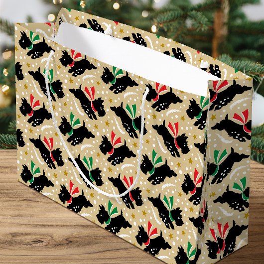 Grand Sac Cadeau Cute Scottie Chien Fun Neige Rétro Motif Or
