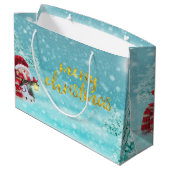 Grand Sac Cadeau Cute Snowman, Casquette de Noël, Pine Trees (Dos Angle)