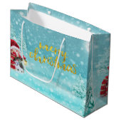 Grand Sac Cadeau Cute Snowman, Casquette de Noël, Pine Trees (Devant Angle)