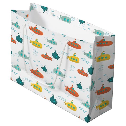 Grand Sac Cadeau Cute Submarine Nautical Deep Sea Fish Pattern (Devant Angle)