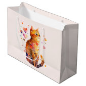 Grand Sac Cadeau Cute Tabby Chat avec Coeurs (Devant Angle)