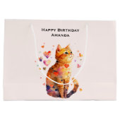 Grand Sac Cadeau Cute Tabby Chat avec Coeurs Anniversaire (Dos)
