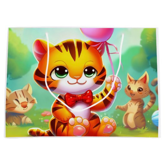 Grand Sac Cadeau Cute tiger with a balloon illustration (Devant)