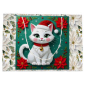 Grand Sac Cadeau Cute White Cat and Poinsettia Christmas (Dos)