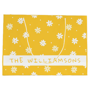Grand Sac Cadeau Cute White Daisy Personnalisé Jaune Pâques
