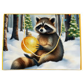 Grand Sac Cadeau Cute Winter Raccoon with Gold Ornament Christmas (Devant)