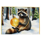 Grand Sac Cadeau Cute Winter Raccoon with Gold Ornament Christmas (Dos)