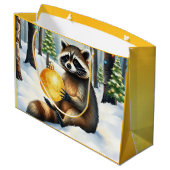 Grand Sac Cadeau Cute Winter Raccoon with Gold Ornament Christmas (Dos Angle)
