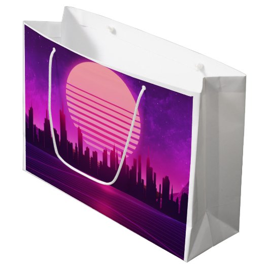 Grand Sac Cadeau cyberpunk électronique synthwave scifi rose (Devant Angle)
