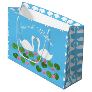 Grand Sac Cadeau Cygnes blancs et nénuphars Mariage Personnalisé