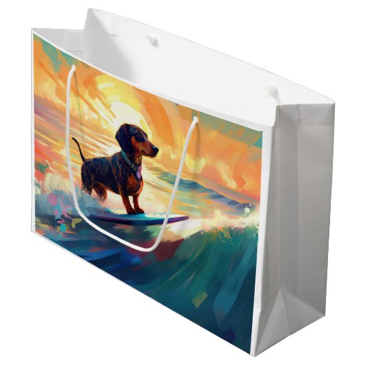 Grand Sac Cadeau Dachshund Beach Surf Peinture (Devant Angle)