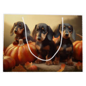 Grand Sac Cadeau Dachshund Chiot Automne Citrouille de plaisir (Dos)