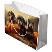 Grand Sac Cadeau Dachshund Chiot Automne Citrouille de plaisir (Dos Angle)