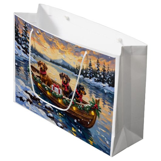 Grand Sac Cadeau Dachshund Christmas Boat Holiday (Devant Angle)