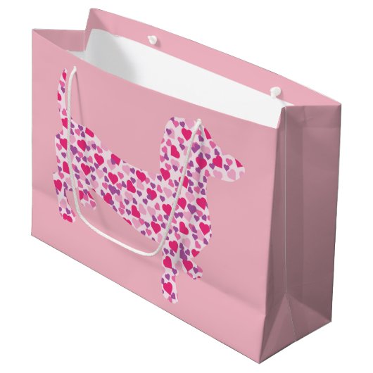 Grand Sac Cadeau Dachshund dans les coeurs roses (Devant Angle)