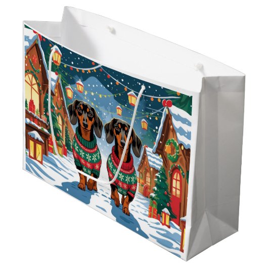Grand Sac Cadeau Dachshund Dogs Christmas Snow Holiday (Devant Angle)