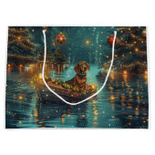 Grand Sac Cadeau Dachshund Noël Festive Voyage (Devant)