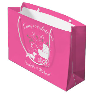 Grand Sac Cadeau Dachshund Weiner Baby shower de chien French Pink