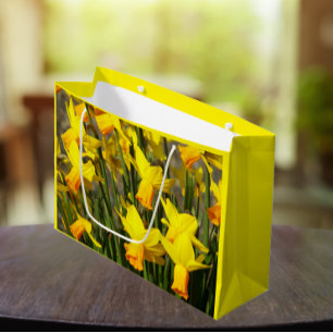 Grand Sac Cadeau Daffodiles de printemps jaune Floral