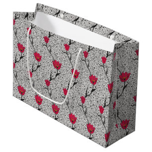 Grand Sac Cadeau Damas Art Nouveau Tulipe, Gris et Rouge
