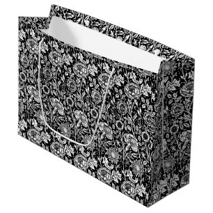 Grand Sac Cadeau Damassé d'oeillet de Nouveau d'art, noire et