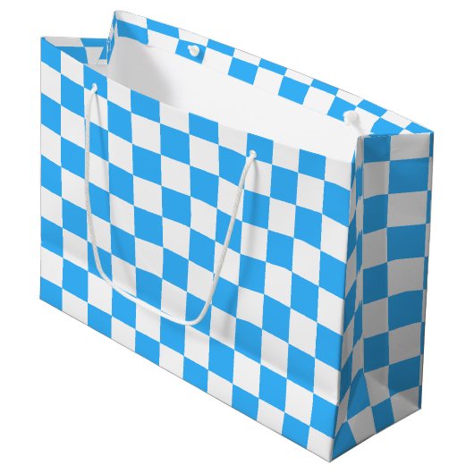 Grand Sac Cadeau Damier bleu clair classique (Devant Angle)