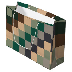 Grand Sac Cadeau Damier de Contrôle de Couleur Moderne