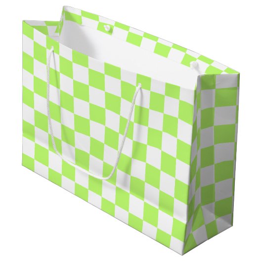 Grand Sac Cadeau Damier vert citron visuel classique  (Devant Angle)