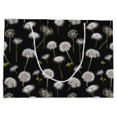 Grand Sac Cadeau Dandelions Fluffés Sur Noir (Dos)