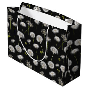Grand Sac Cadeau Dandelions Fluffés Sur Noir