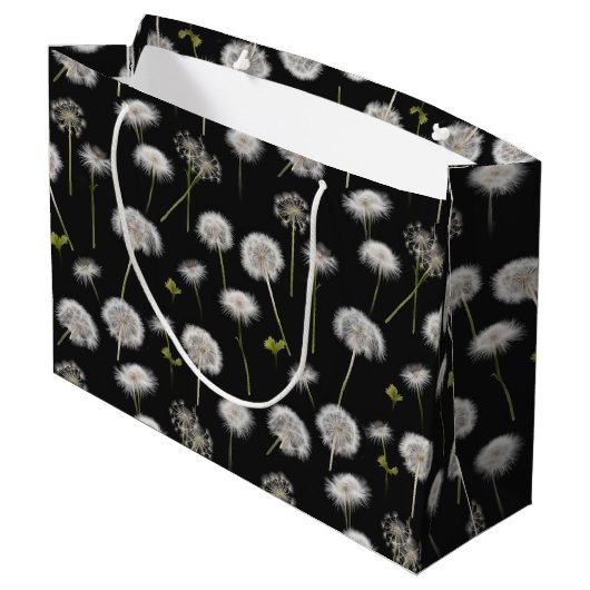 Grand Sac Cadeau Dandelions Fluffés Sur Noir (Dos Angle)