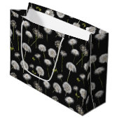 Grand Sac Cadeau Dandelions Fluffés Sur Noir (Devant Angle)