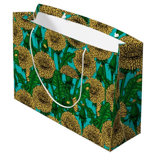 Grand Sac Cadeau Dandelions sur turquoise (Dos Angle)
