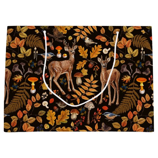 Grand Sac Cadeau Dans les bois / Cerf d'automne sur noir (Devant)