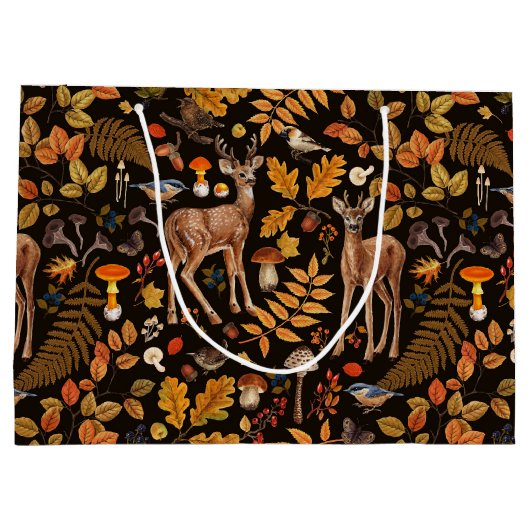 Grand Sac Cadeau Dans les bois / Cerf d'automne sur noir (Dos)