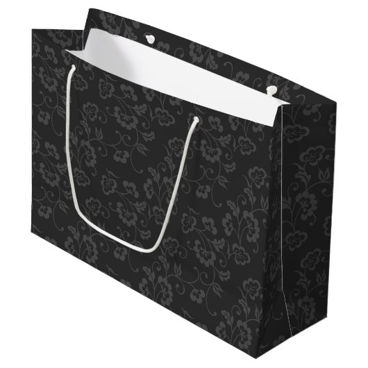 Grand Sac Cadeau Dark Gray Botanical Floral Pattern (Devant Angle)