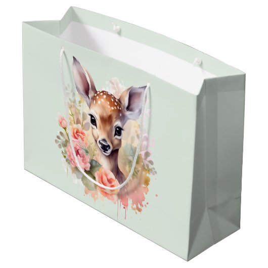 Grand Sac Cadeau De Beaux Cerfs Entourés De Roses (Dos Angle)