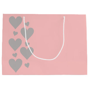 Grand sac cadeau de Coeurs rose et gris