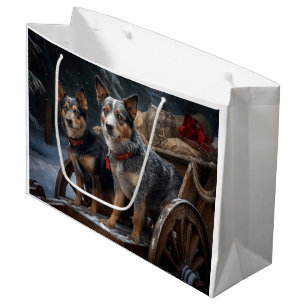 Grand Sac Cadeau Décor de Noël australien à bœufs enneigé