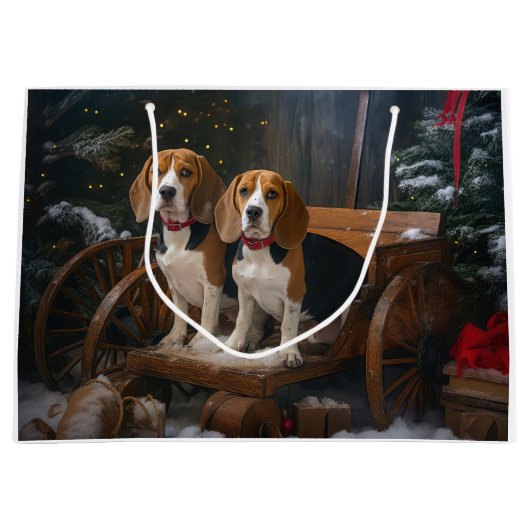 Grand Sac Cadeau Décor de Noël beagle Snowy Sleigh (Devant)