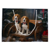Grand Sac Cadeau Décor de Noël beagle Snowy Sleigh (Dos)