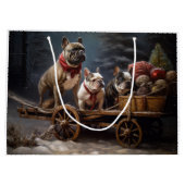 Grand Sac Cadeau Décor de Noël de Bulldog Snowy Sleigh (Dos)