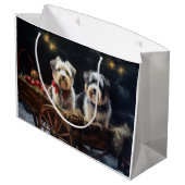 Grand Sac Cadeau Décor de Noël du Biewer Terrier Snowy Sleigh (Dos Angle)