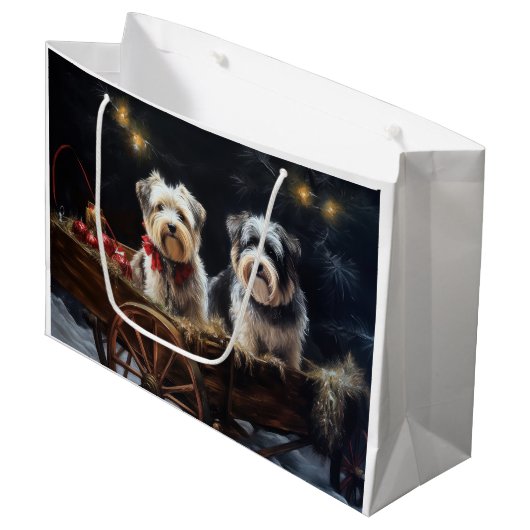 Grand Sac Cadeau Décor de Noël du Biewer Terrier Snowy Sleigh (Devant Angle)
